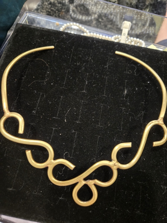 Artisan Jewelry - Gold Tone Sculptural Collar Necklace - Vintage Artisan Piece